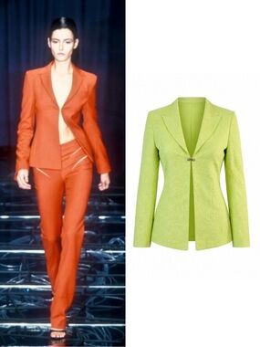 Vintage VERSACE JEANS COUTURE c. 1998 Medusa Hook Eye Metallic Jacquard Blazer